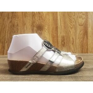 Mephisto Metallic Leather Studded Slide Sandals Women's Size EU 37 US 7 Silver